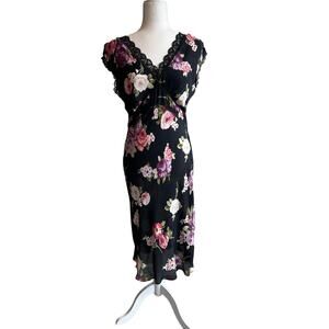 Vintage American Angel Deadstock Dark Floral 90s Y2K Babydoll Lace Dress M